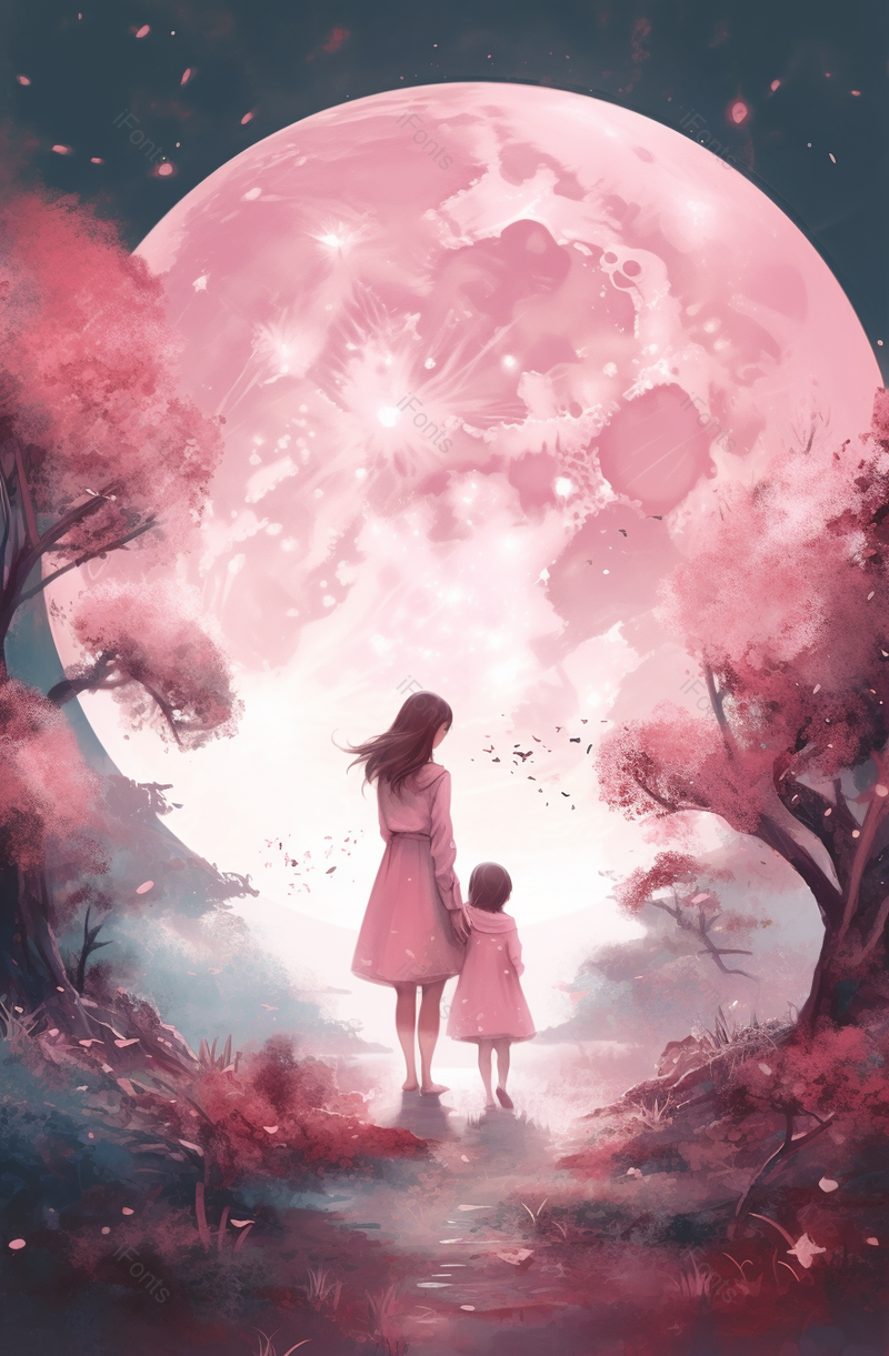 月光下紫色简约插画母亲节海报背景,插画/手绘图,插画/手绘图库,插画/手绘图下载,插画/手绘